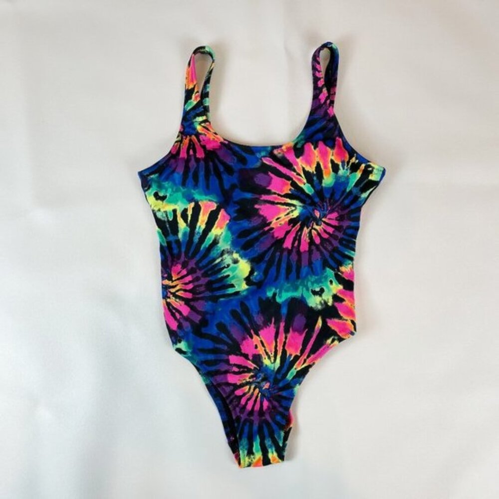 NWOT Victoria's Secret PINK Active Swimsuit S One Piece Rainbow Tie Dye